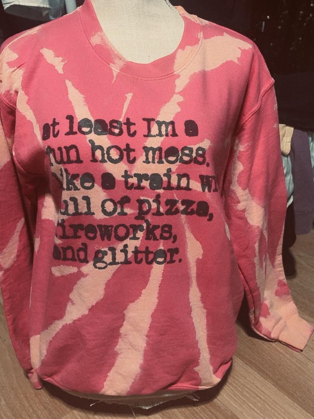 Graphic Tie-Dye Pink Crewneck Sweatshirt with Slogan